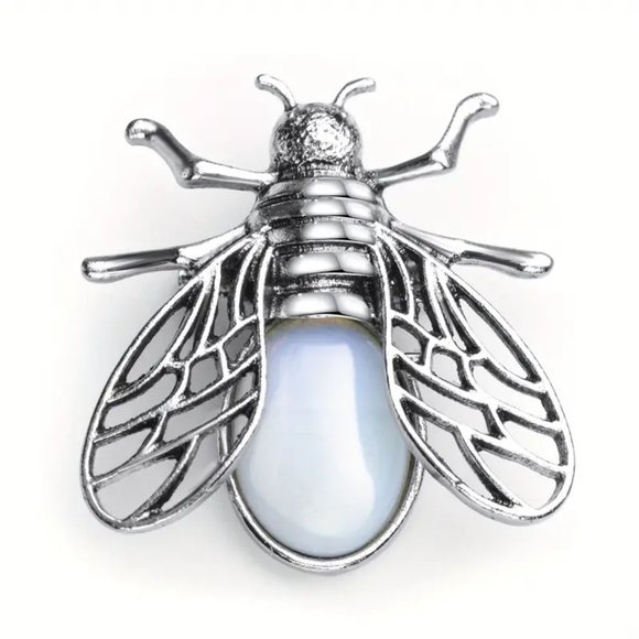 Opal Stone Bee Brooch Pendant Necklace Healing Gemstone Pendant - Picture 2 of 4